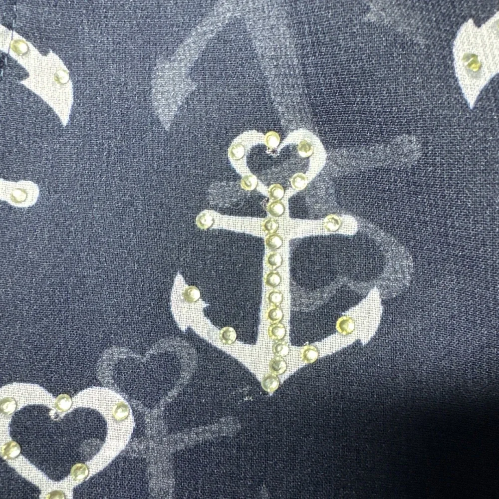 NWT‎ Zuécar Navy Anchor Heart Print Sheer Kimono Cover Up Kaftan Top F/S